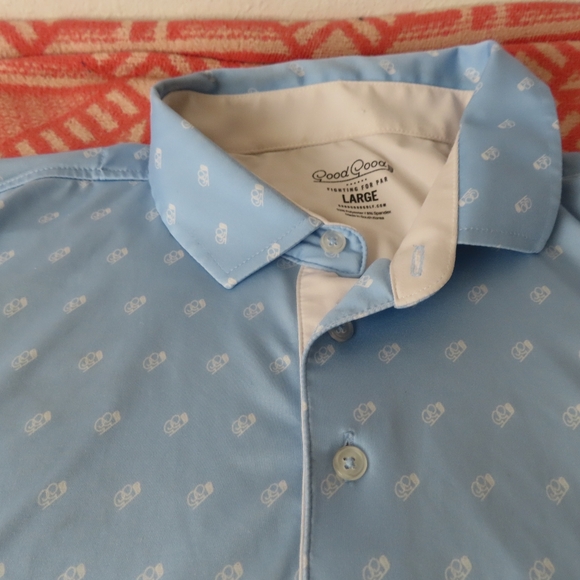 Good Good Polo Shirt Mens Large blue All Over Print Performance Stretch Logo - Picture 6 of 7